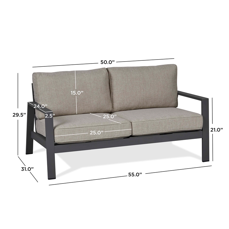 Home Square Set of 3 Propane Fire Pit Table & Chair & 2-Seat Sofa with Cushions