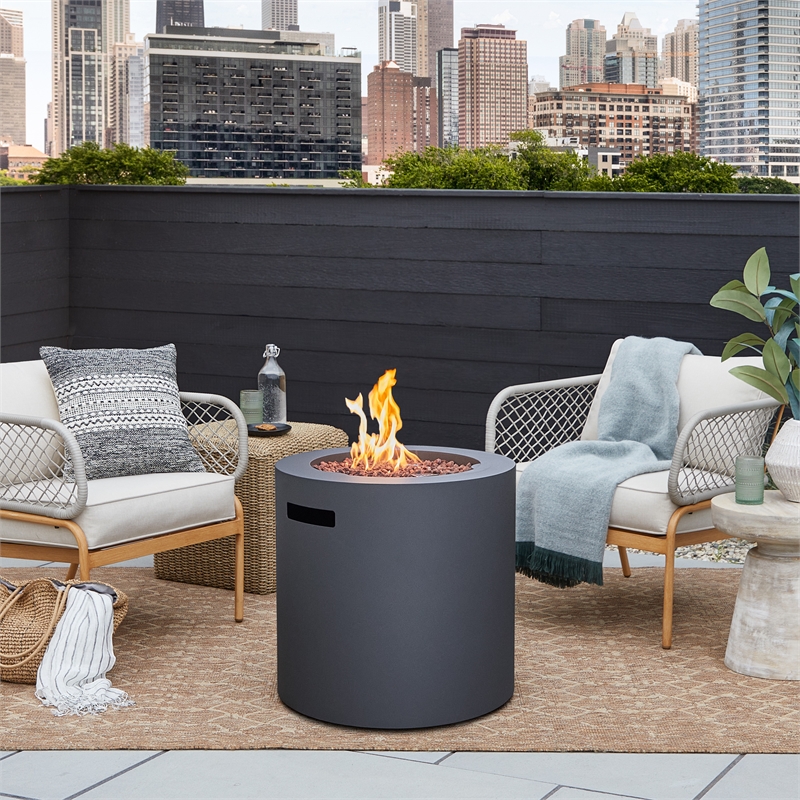 Home Square Set of 3 Propane Fire Pit Table & Chair & 2-Seat Sofa with Cushions