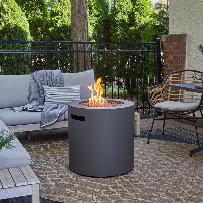 Home Square Set of 3 Propane Fire Pit Table & Chair & 2-Seat Sofa with Cushions
