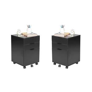 Home Square Set of 2 3-Drawer Black Storage Filing Cabinet with Locking Wheels