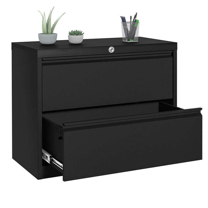Home Square Set of 2 2-Drawer Lateral Locking Filing Cabinet with Lock in Black