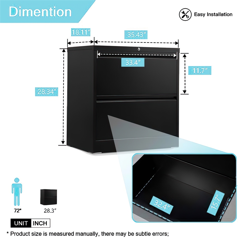 Home Square Set of 2 2-Drawer Lateral Locking Filing Cabinet with Lock in Black
