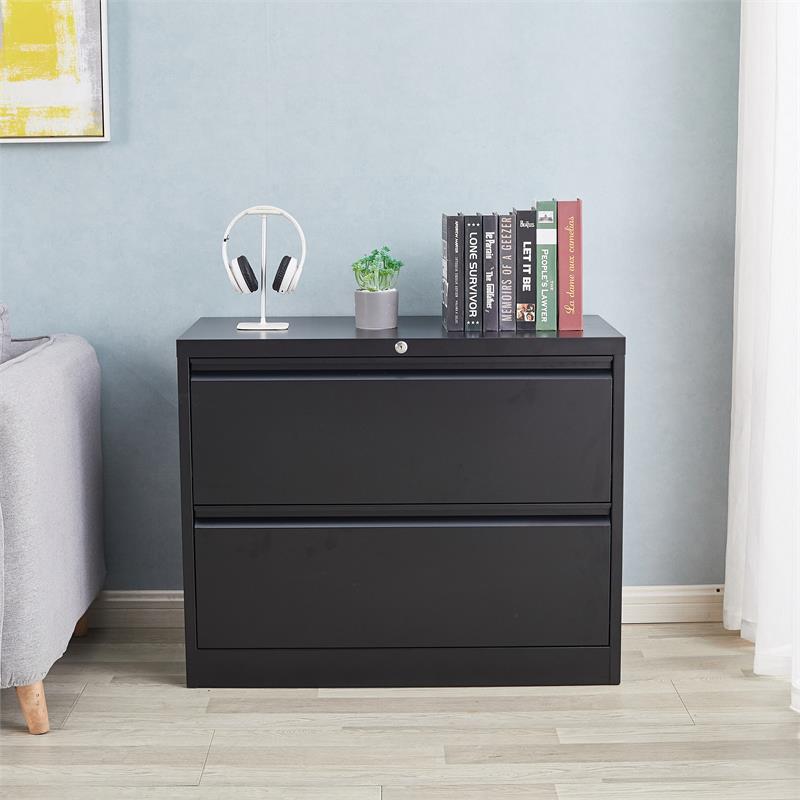Home Square Set of 2 2-Drawer Lateral Locking Filing Cabinet with Lock in Black