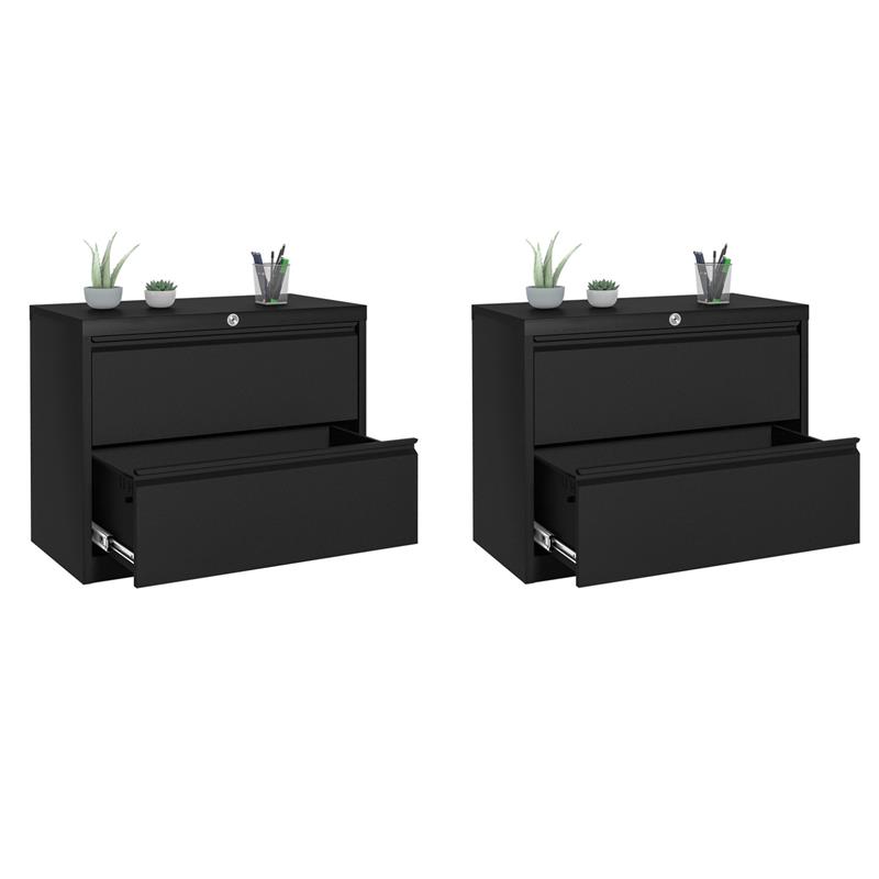 Home Square Set of 2 2-Drawer Lateral Locking Filing Cabinet with Lock in Black