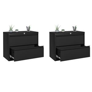 Home Square Set of 2 2-Drawer Lateral Locking Filing Cabinet with Lock in Black