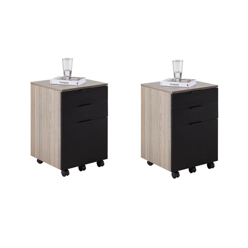 Home Square Set of 2 3Drawer Rolling File Cabinet - Black & Gray