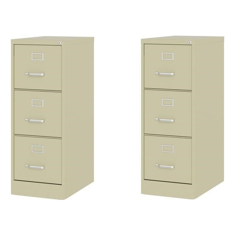 Home Square Set of 2 3 Drawer Letter Width Vertical Metal File Cabinet - Beige
