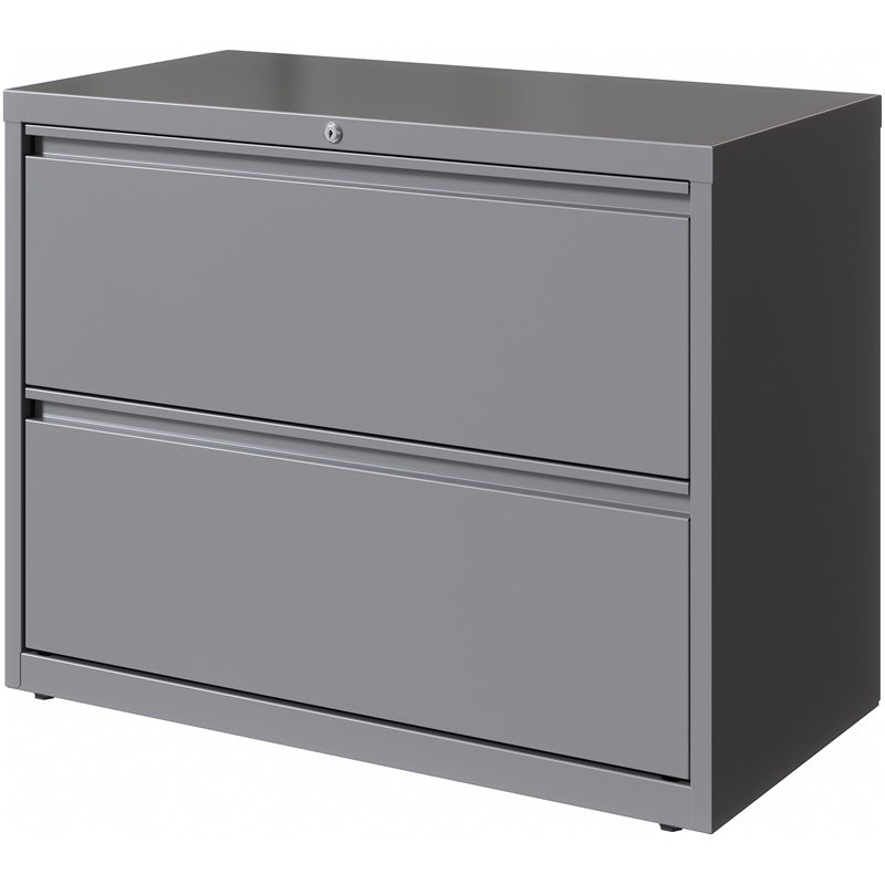 Home Square Set of 2 36in Wide 2 Drawer Metal Lateral File Cabinet Arctic Silver