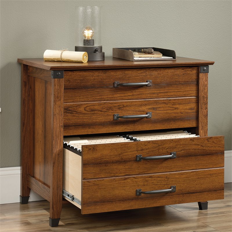 Home Square Set of 2 Engineered Wood Lateral File Cabinet in Washington Cherry