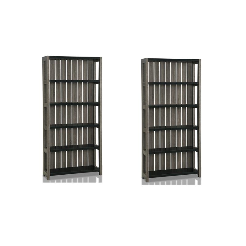 Home Square Set of 2 Wood 5-Shelf Bookcase in Dark Gray and Black