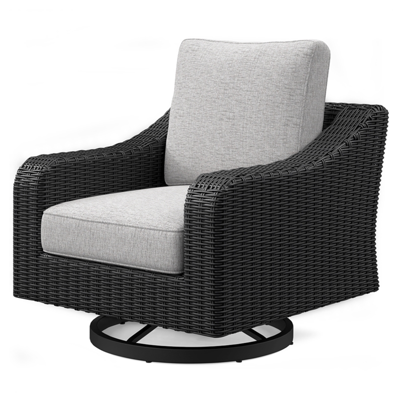 Home Square Set of 2 Black Outdoor Swivel Lounges with Cushion
