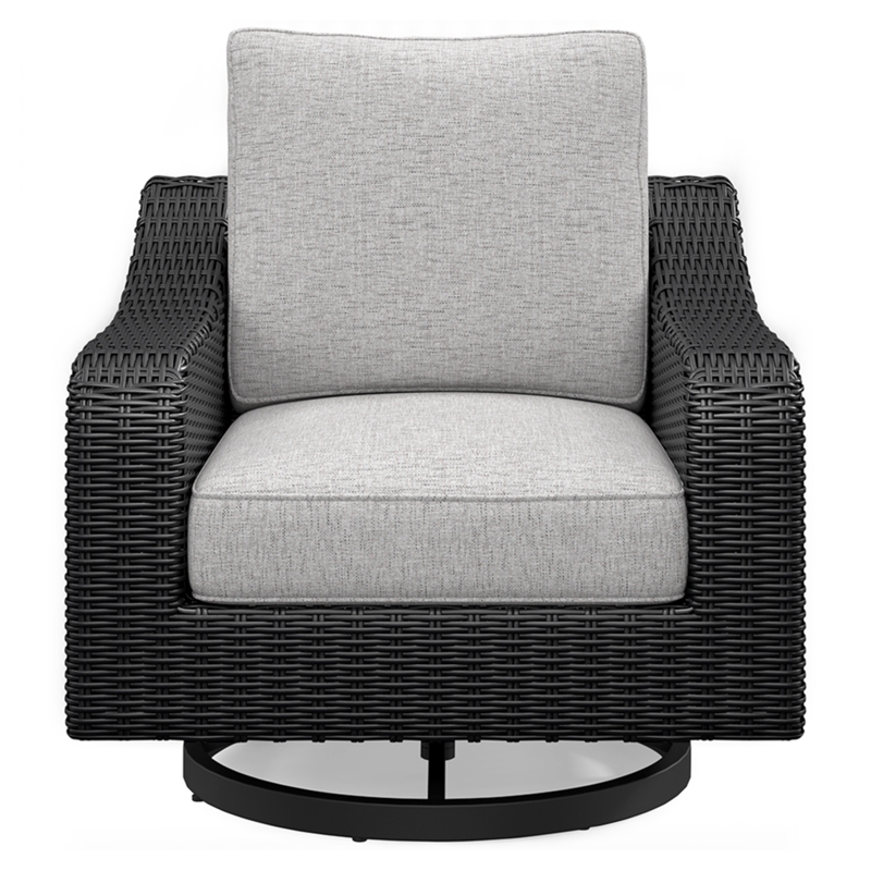 Home Square Set of 2 Black Outdoor Swivel Lounges with Cushion