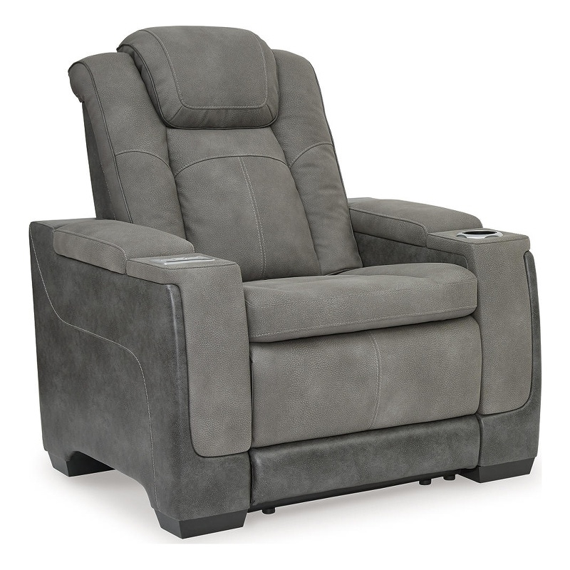 Home Square Set of 2 Faux Leather Power Recliners in Gray