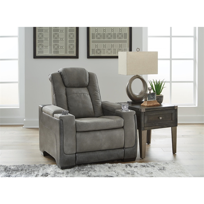 Home Square Set of 2 Faux Leather Power Recliners in Gray
