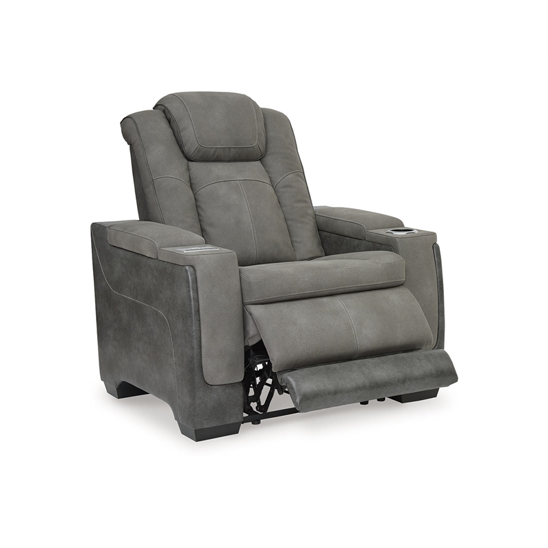 Home Square Set of 2 Faux Leather Power Recliners in Gray