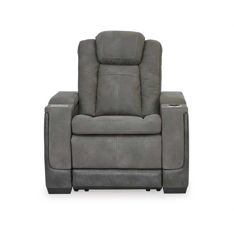 Home Square Set of 2 Faux Leather Power Recliners in Gray