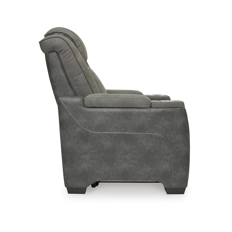 Home Square Set of 2 Faux Leather Power Recliners in Gray