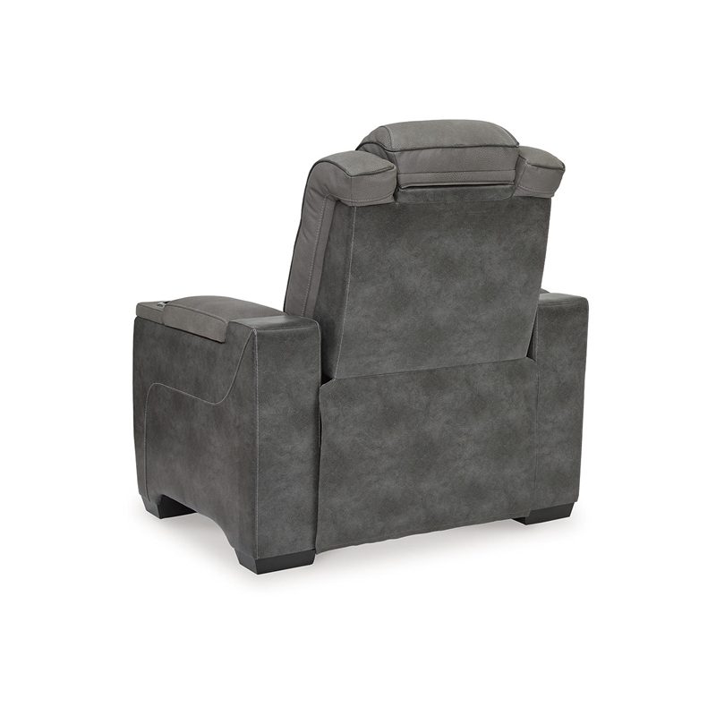 Home Square Set of 2 Faux Leather Power Recliners in Gray