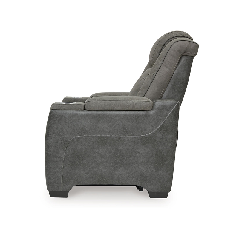 Home Square Set of 2 Faux Leather Power Recliners in Gray
