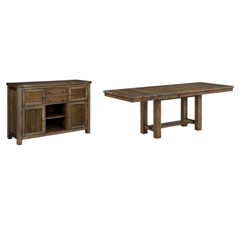 Home Square Set of 2 Extendable Dining Table and Server in Grayish Brown