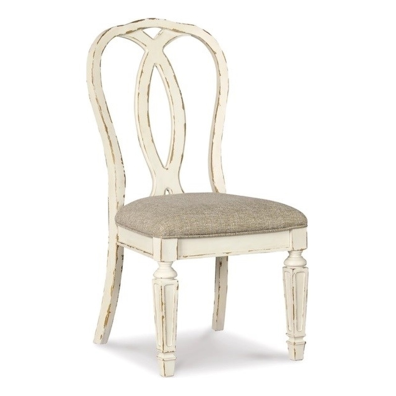 Home Square Set of 7 Extendable Dining Table and Side Chair in Chipped White
