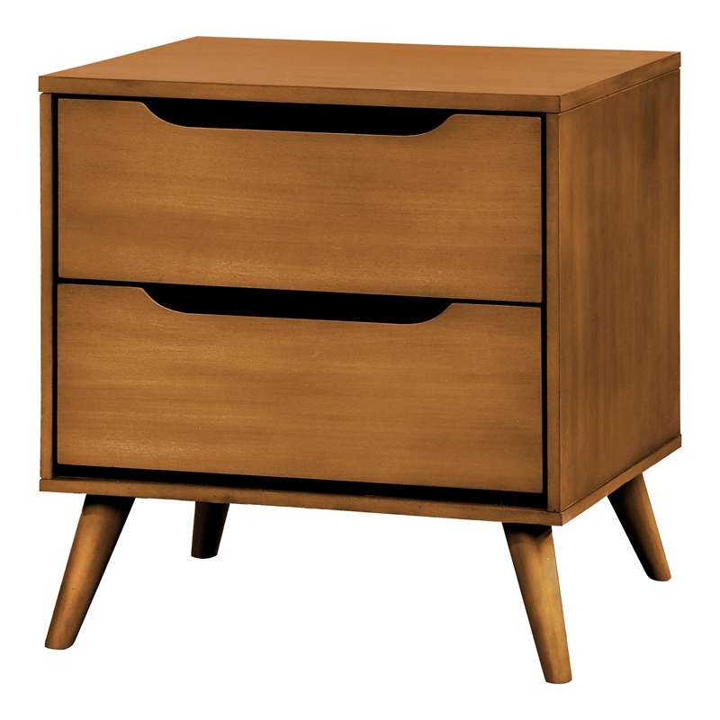 Home Square Set of 2 Mid-Century Wood 2-Drawer Nightstands in Oak