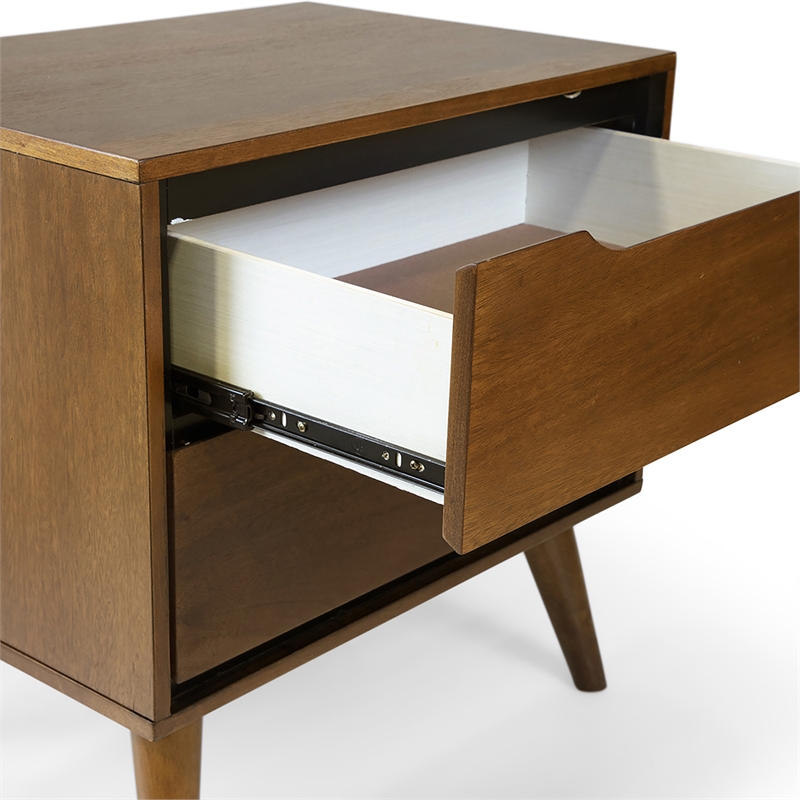 Home Square Set of 2 Mid-Century Wood 2-Drawer Nightstands in Oak