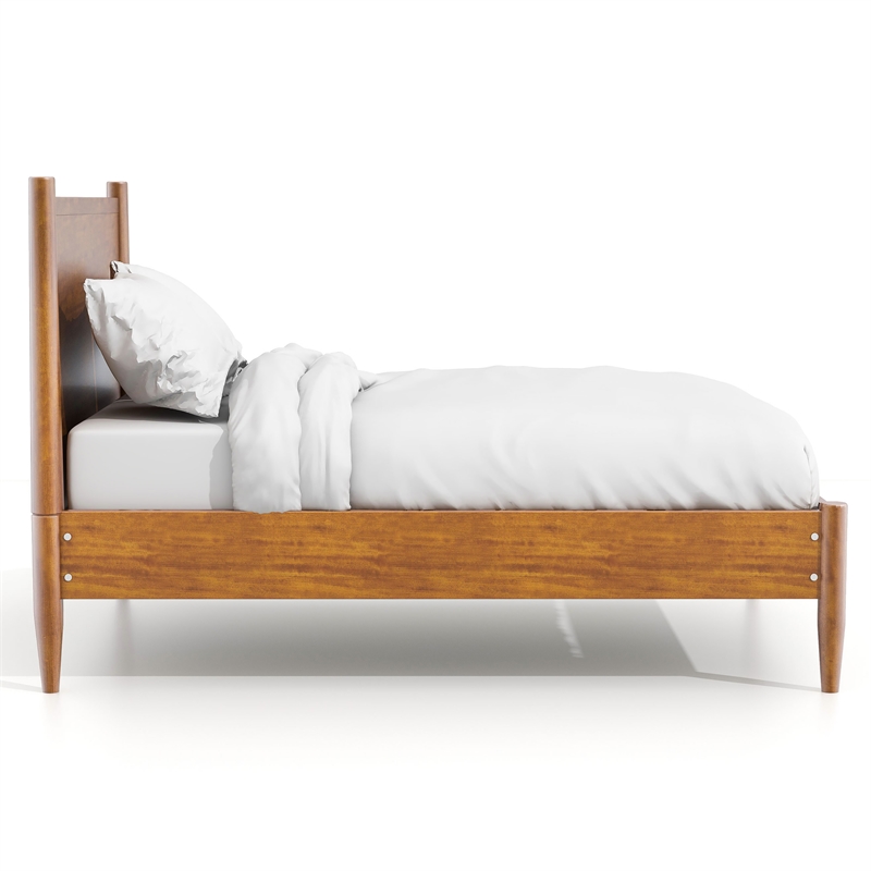 Home Square Set of 3 Wood King Platform Bed and 2 2-Drawer Nightstands in Oak