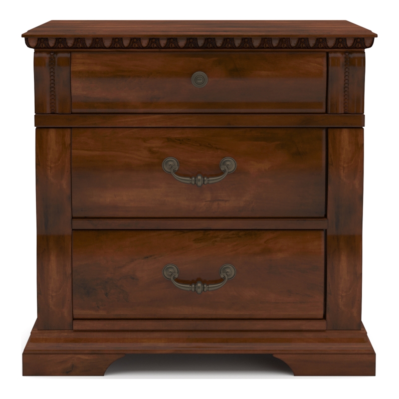Home Square Set of 2 Wood 3-Drawer Nightstand and 9-Drawer Dresser in Cherry