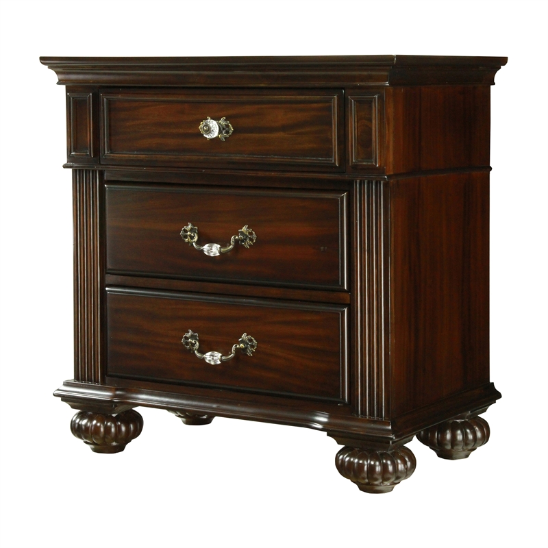 Home Square Set of 2 Solid Wood 3-Drawer Nightstands in Dark Walnut