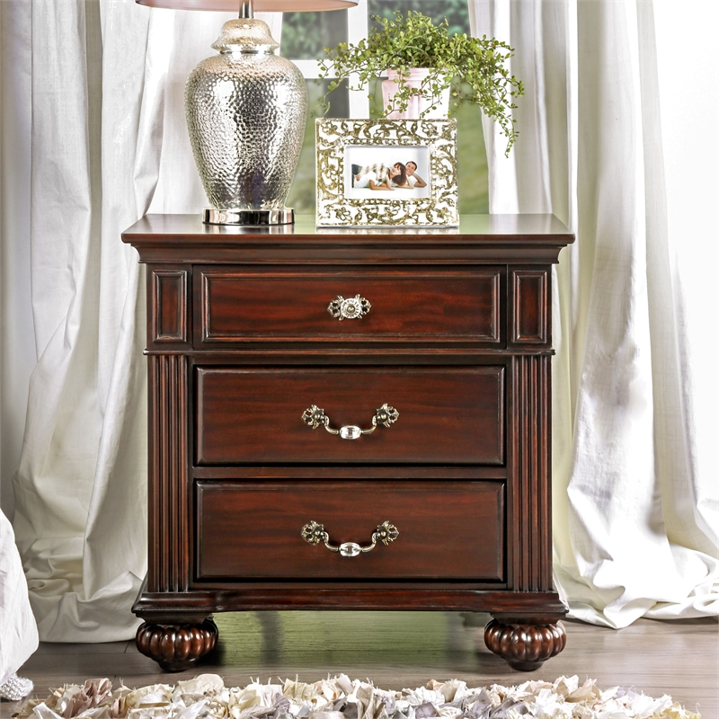 Home Square Set of 2 Solid Wood 3-Drawer Nightstands in Dark Walnut