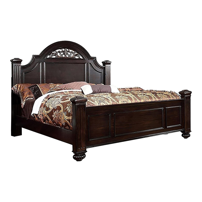 Home Square Set of 3 California King Panel Bed and 2 Nightstands in Dark Walnut