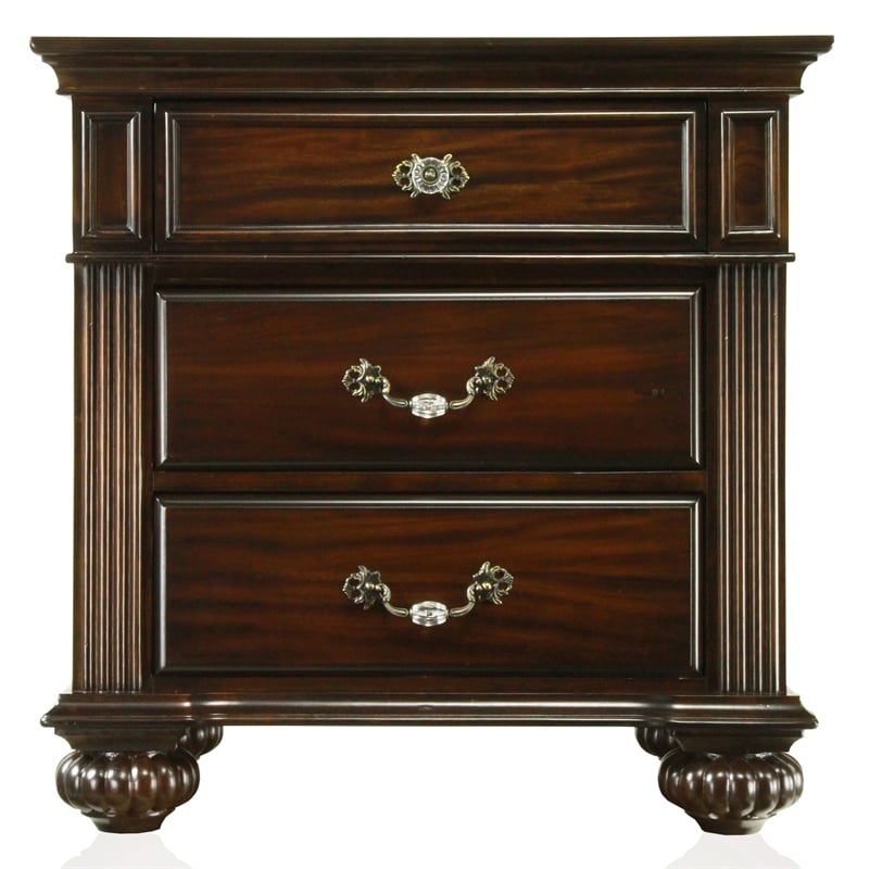 Home Square Set of 3 California King Panel Bed and 2 Nightstands in Dark Walnut