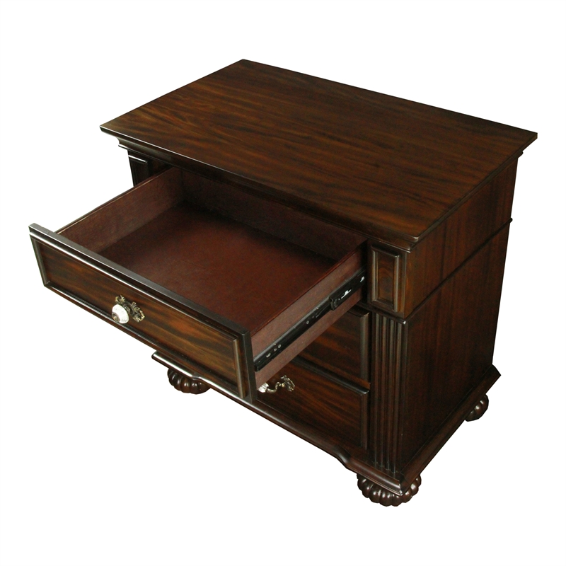 Home Square Set of 3 California King Panel Bed and 2 Nightstands in Dark Walnut