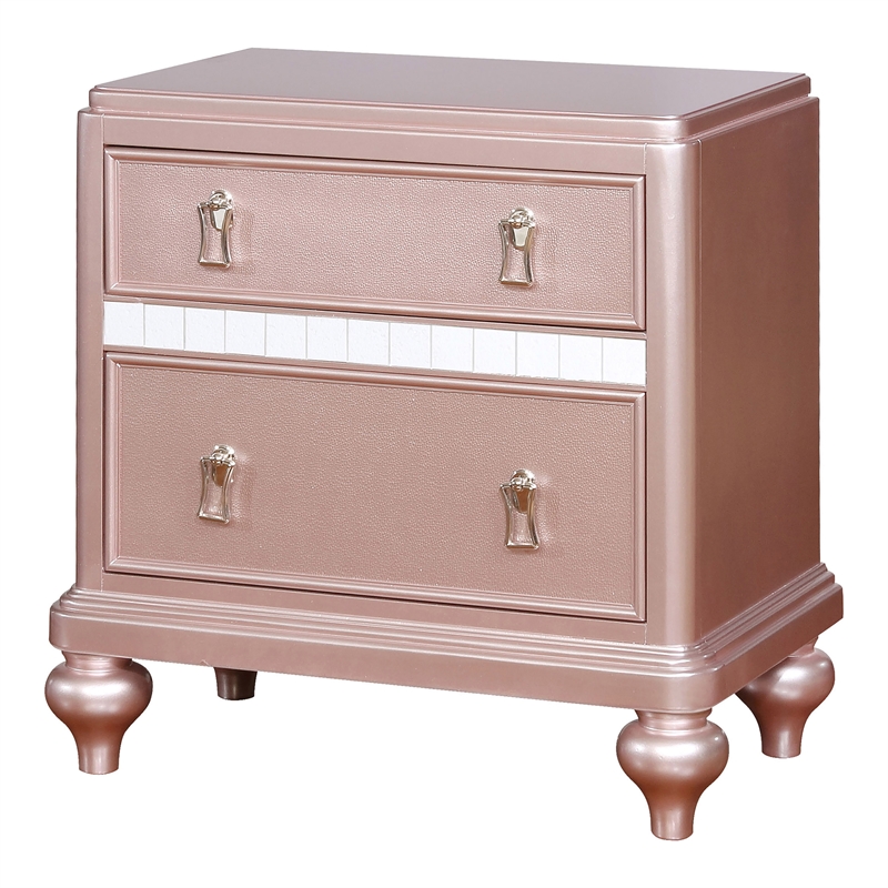 Home Square Set of 2 Solid Wood 2-Drawer Nightstands in Rose Gold