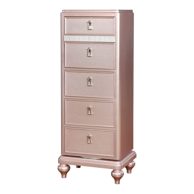 Home Square Set of 2 Wood Dresser and Swivel Chest with Mirror in Rose Gold