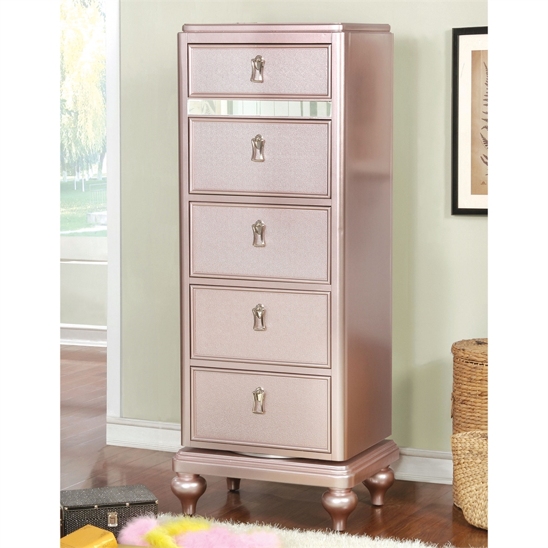 Home Square Set of 2 Wood Dresser and Swivel Chest with Mirror in Rose Gold