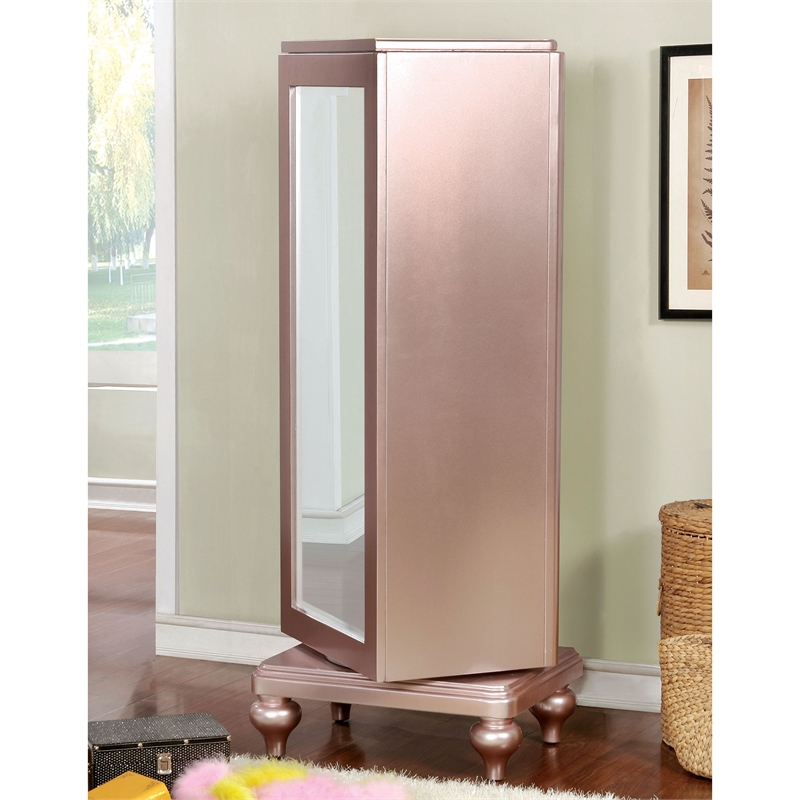 Home Square Set of 2 Wood Dresser and Swivel Chest with Mirror in Rose Gold