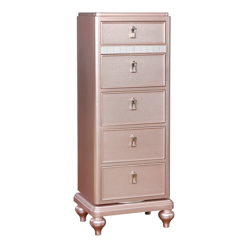 Home Square Set of 2 Wood Dresser and Swivel Chest with Mirror in Rose Gold