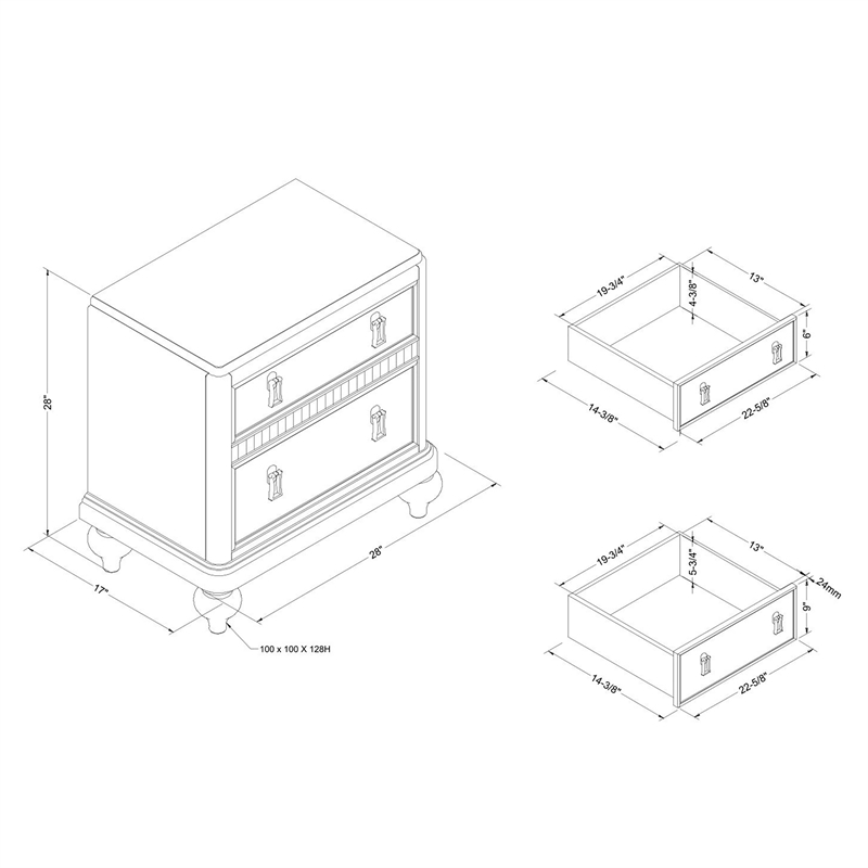 Home Square Set of 4 2 Nightstands, Swivel Chest and Dresser in Rose Gold