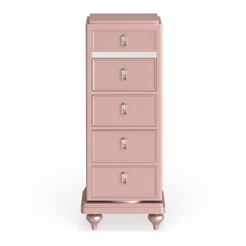 Home Square Set of 4 2 Nightstands, Swivel Chest and Dresser in Rose Gold