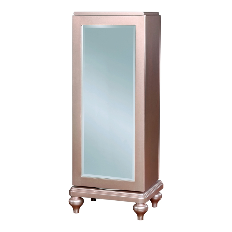 Home Square Set of 4 2 Nightstands, Swivel Chest and Dresser in Rose Gold
