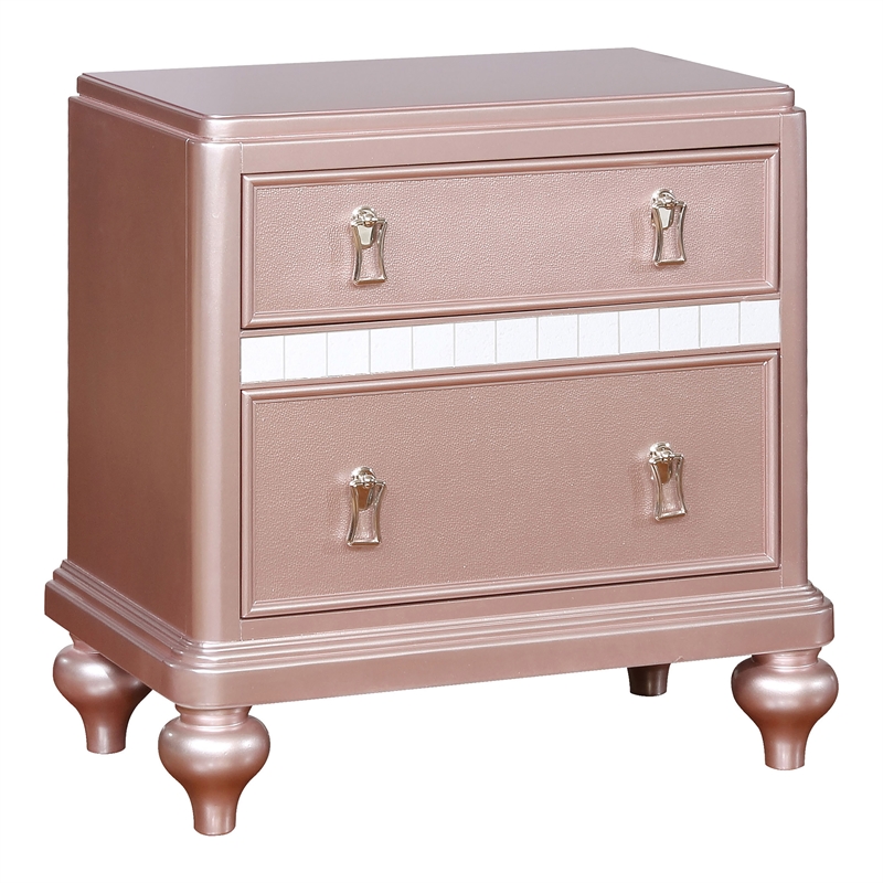 Home Square Set of 4 2 Nightstands, Swivel Chest and Dresser in Rose Gold