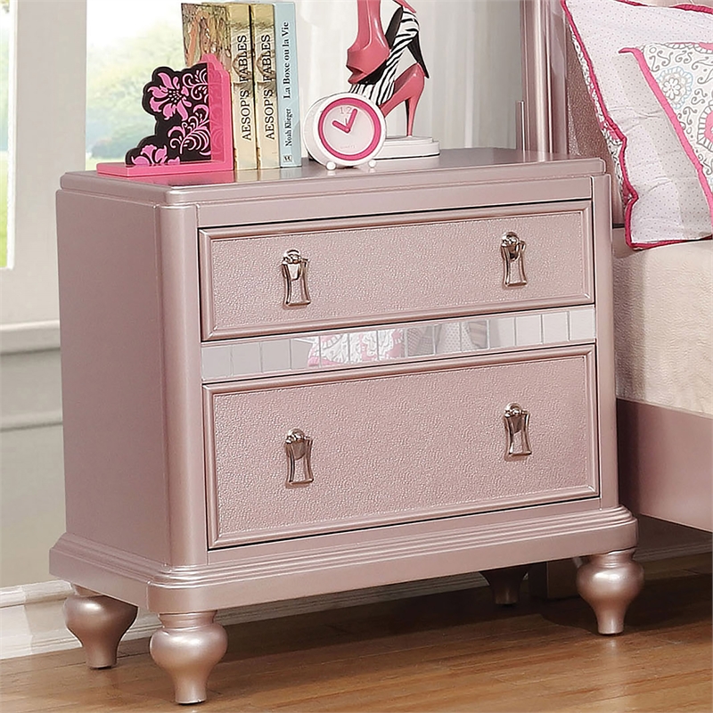 Home Square Set of 4 2 Nightstands, Swivel Chest and Dresser in Rose Gold