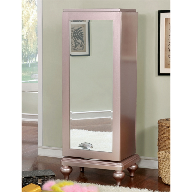 Home Square Set of 4 2 Nightstands, Swivel Chest and Dresser in Rose Gold