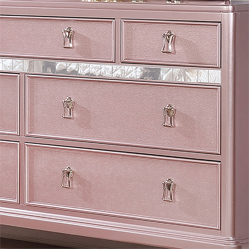 Home Square Set of 4 2 Nightstands, Swivel Chest and Dresser in Rose Gold