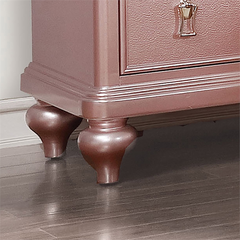 Home Square Set of 4 2 Nightstands, Swivel Chest and Dresser in Rose Gold