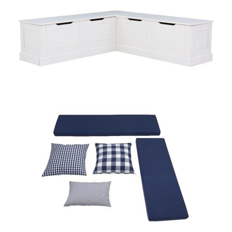 Home Square Set of a Backless Breakfast Nook and 5 Piece Cushion/Pillow