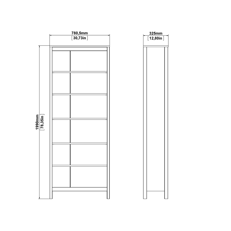 Home Square Set of 2 Adjustable 6 Shelf Open Storage Bookcase in Black Matte