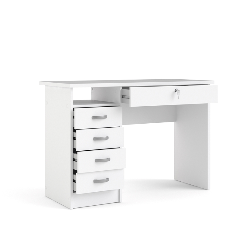 Home Square Set of 2 Home Computer Office Desk & 5-Shelf Bookcase in White